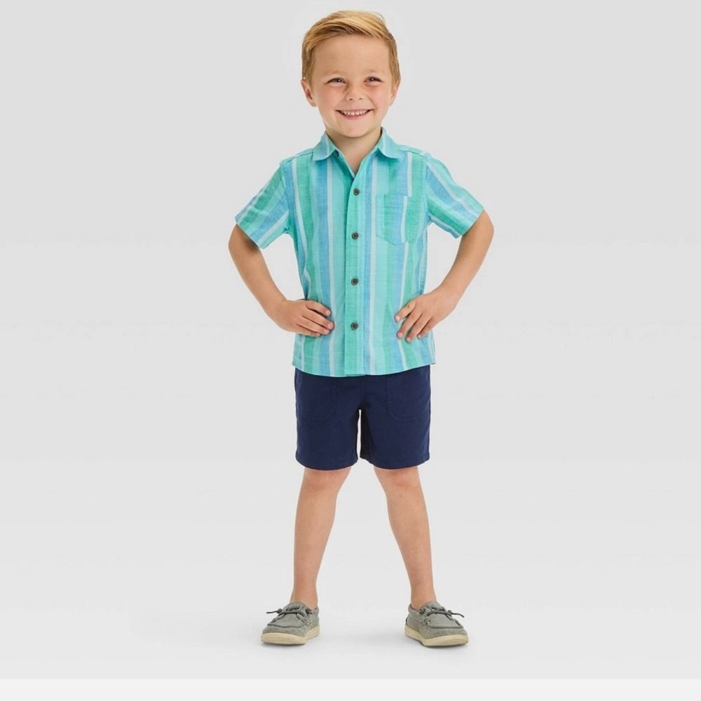 Toddler Boys Cat & Jack Striped Button-Down Shirt & Shorts Set -  Blue Striped